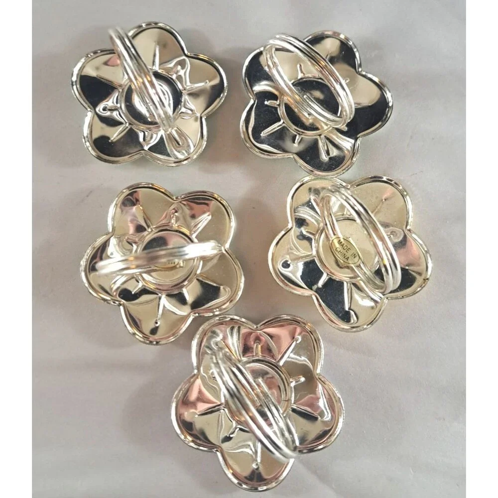 Metal Flower Napkin Rings Holders Set Of 5 Daisy Summer Party Yellow Blue